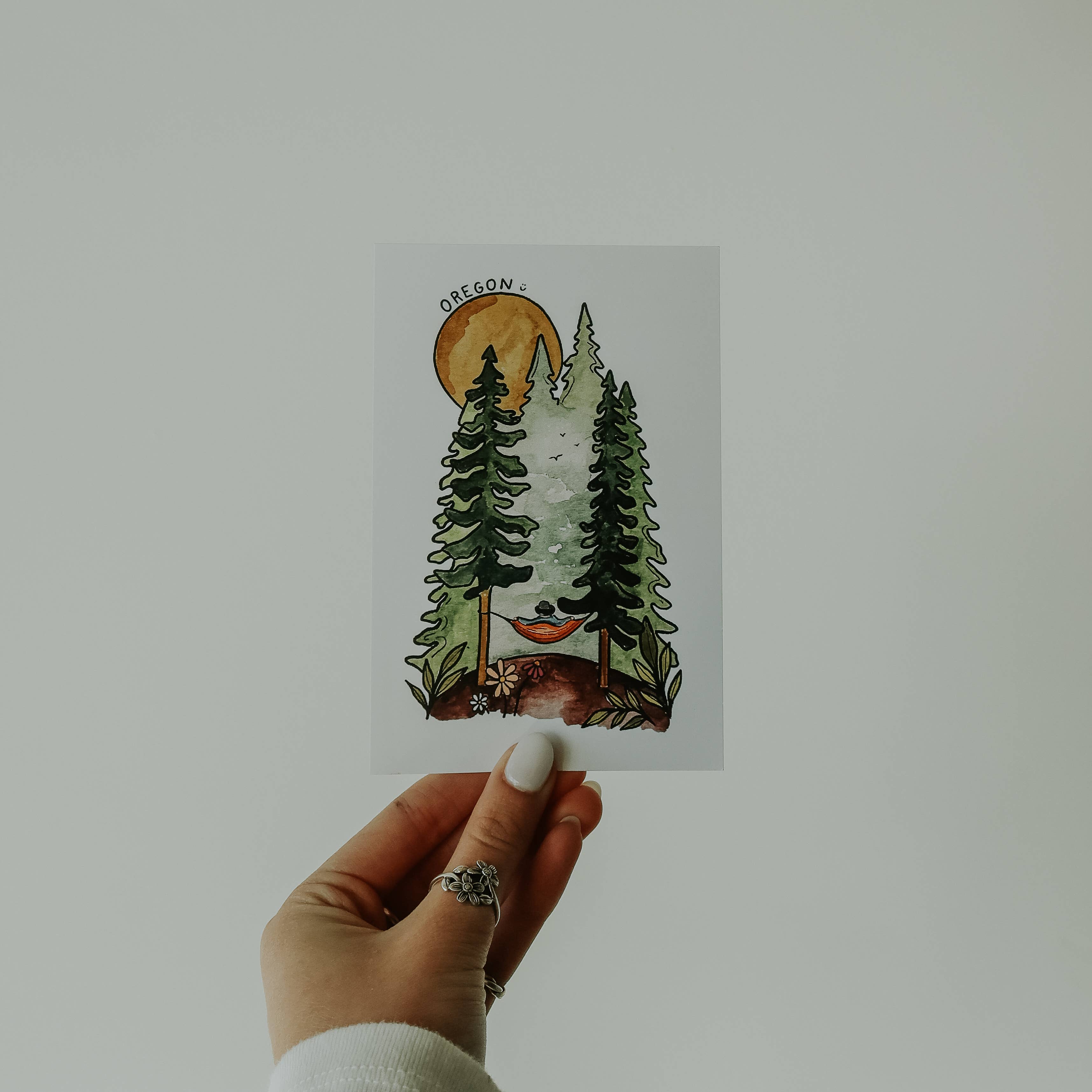 Sticker Girl - Wholesale Postcard - Oregon Trees and Hammock Postcard1