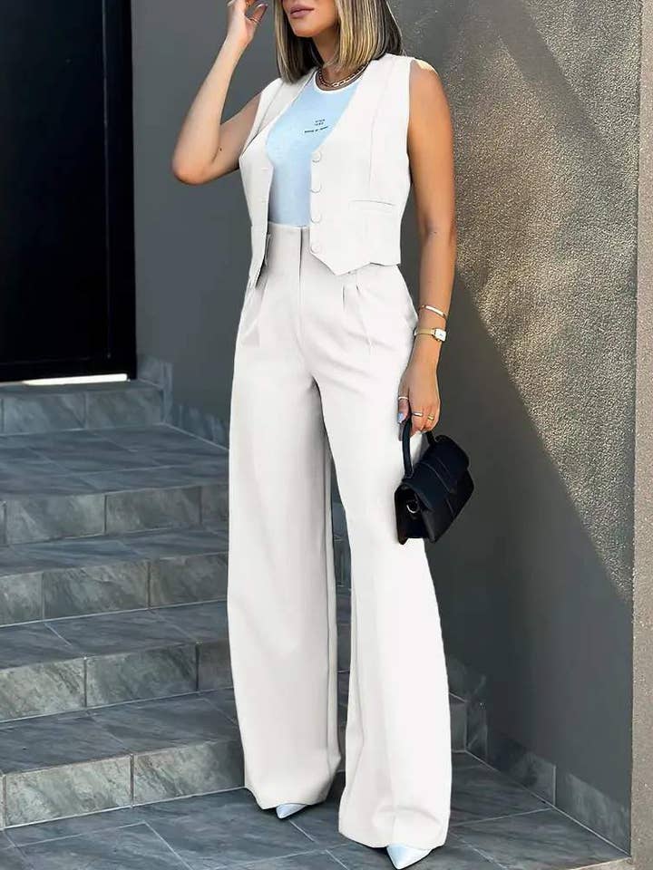 Flarix - Wholesale Top & Pant Set (NOT Loungewear) - Women's - buttoned vest top wide leg pants set14