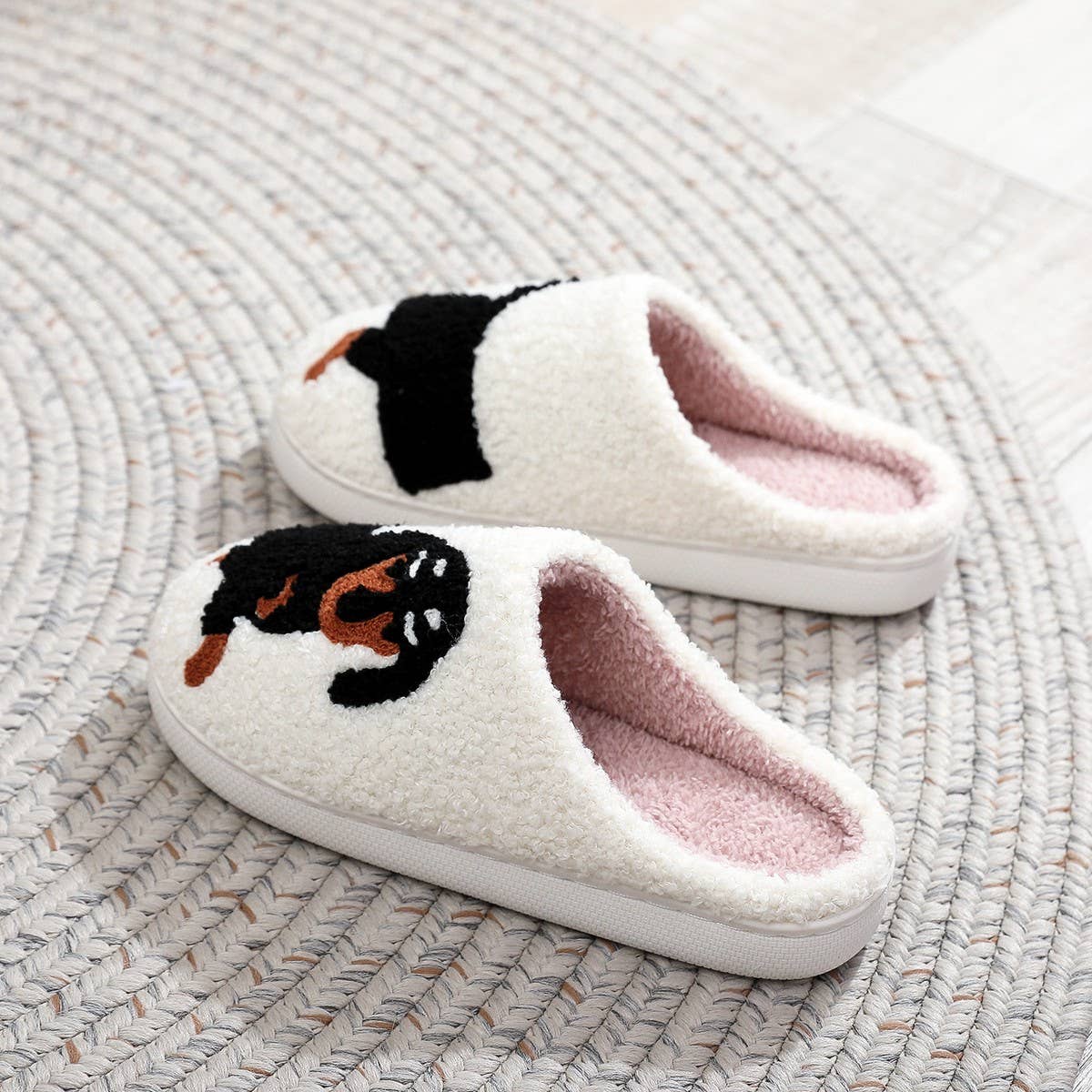 White POPULAR DACHSHUND EMBROIDERED COTTON SLIPPERS_CWSHS0769 for wholesale on Faire4