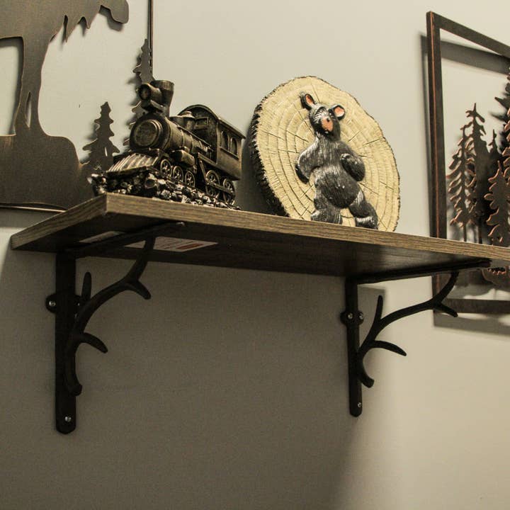 Zeckos - Wholesale Wall Mounted Shelf - Set of 2 Cast Iron Brown Antler Shelf Brackets
