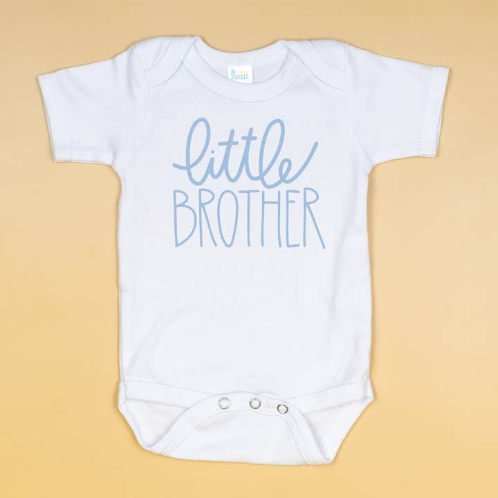 Little Brother Onesie | Script, Light Blue for wholesale by Cuddle Sleep Dream
