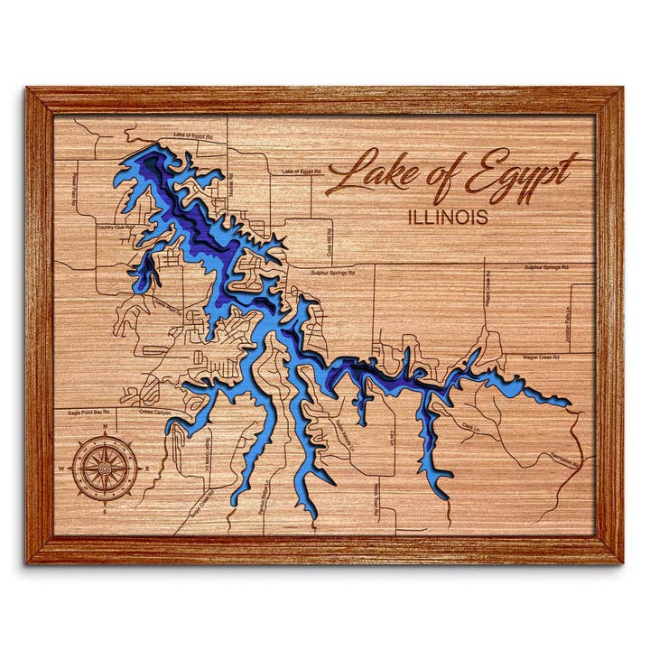 Lake of Egypt, Illinois Depth Map Wall Art Decor for wholesale by Premier Gifts and More