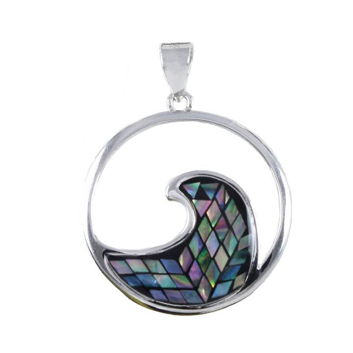 Paradise Treasures Jewelry - Wholesale Pendant/charm necklace - Hawaiian Genuine Paua Shell Ocean Wave Pendant, Sterling Silver Abalone MOP Wave Pendant, Christmas Anniversary Birthday Mom Gift2