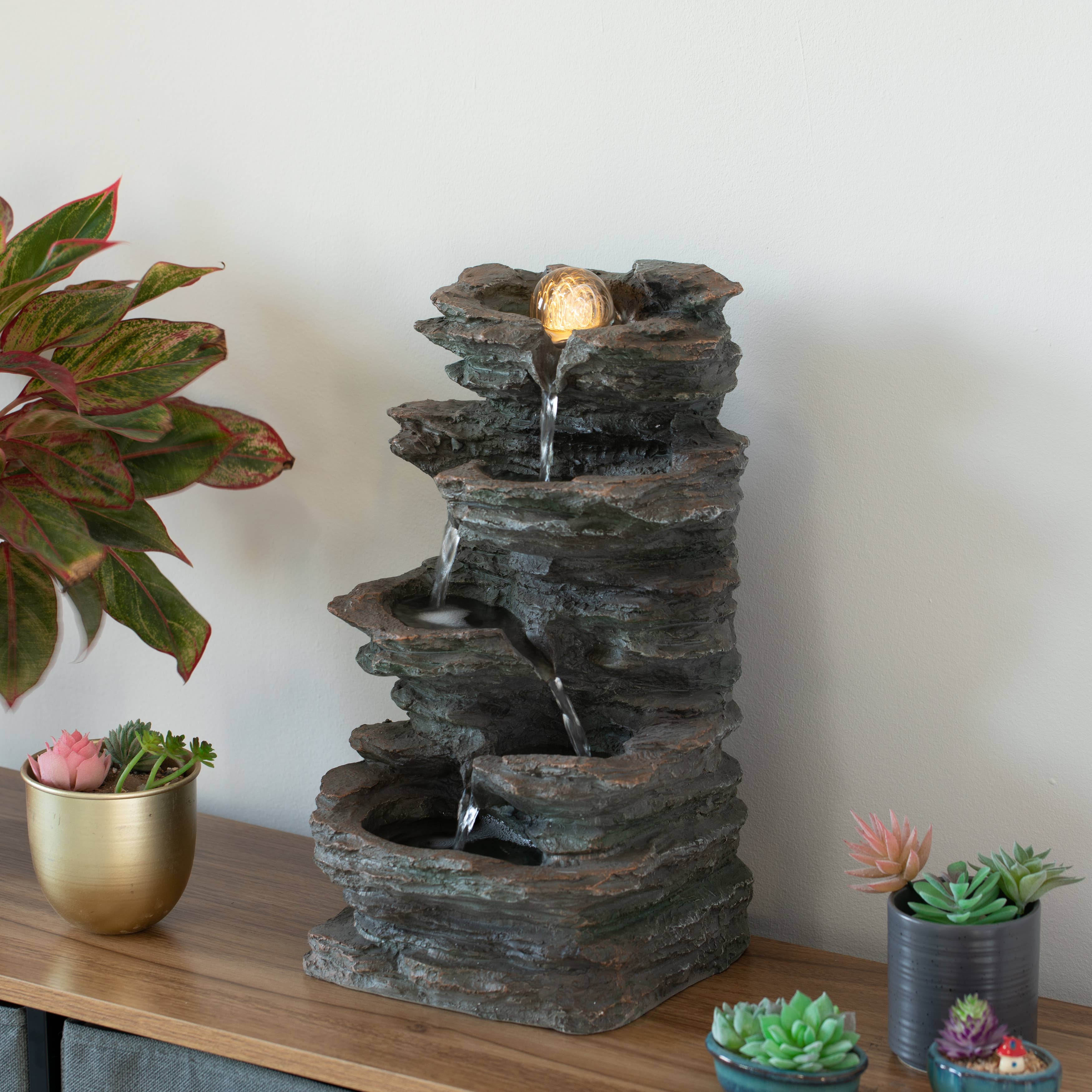 Quickway Imports - Wholesale Outdoor Ornament/Decor - Decorative Rock Look Water Fountain with LED Lights6