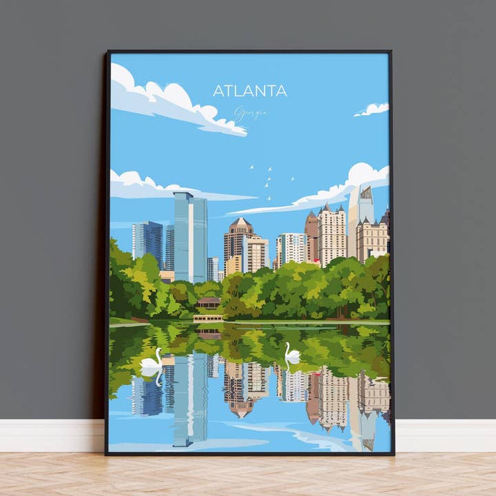Atlanta Travel Poster, Travel Print of Atlanta, Georgia, Atlanta Art Lovers Gift, USA Gift, Wall Art Print for wholesale by NQ Media Designs