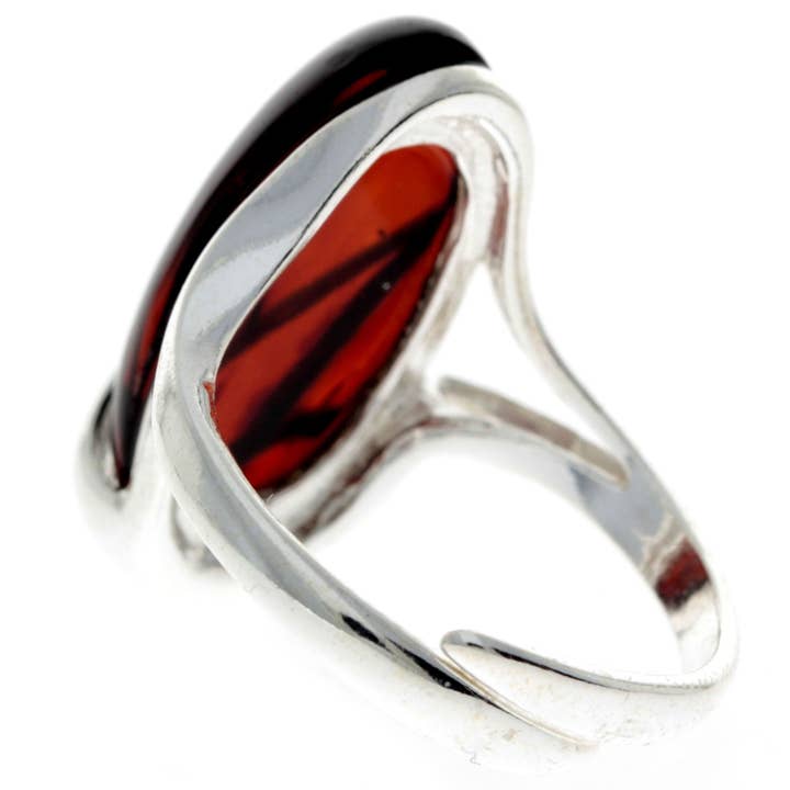 SilverAmber Jewellery - Wholesale Cocktail/Statement Ring - 925 Sterling Silver & Genuine Baltic Amber Adjustable Ring GL423A6