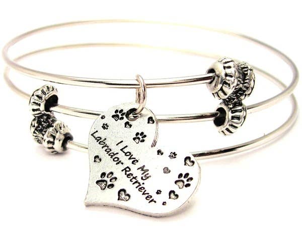 Chubby Chico Charms - Wholesale Bangle Bracelet - I Love My Labrador Retriever Triple Style Bangle Bracelet0