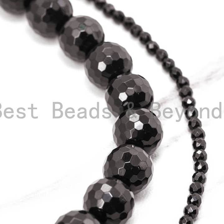 BestBeads&Beyond - Wholesale Beads - Wholesale Quality Faceted Shinny Black Onyx Beads-2mm/3mm/4mm/6mm/8mm/10mm/12mm/14mm/18mm/20mm- Black Onyx Beads,15.5" Full Strand, SKU#Q43
