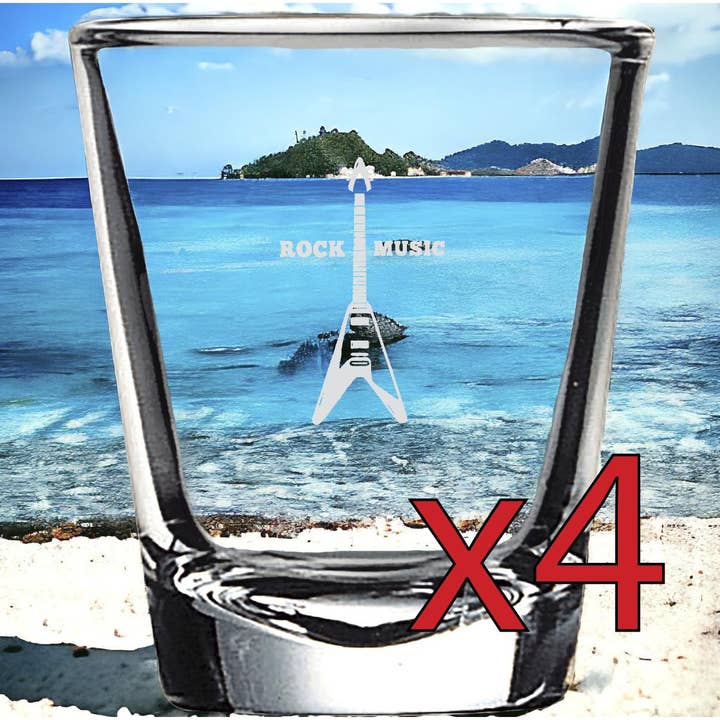 Rock x4 2oz Premium Custom Music Band Shot Glasses for wholesale by Texan Customs