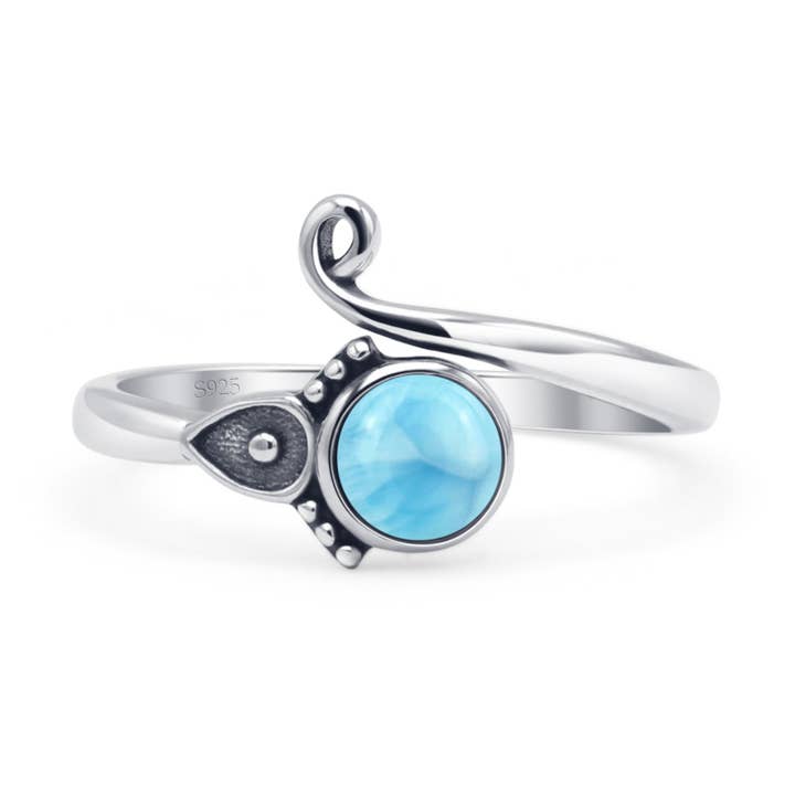 Round Larimar Beaded Ring Oxidized for wholesale by Blue Apple Imports