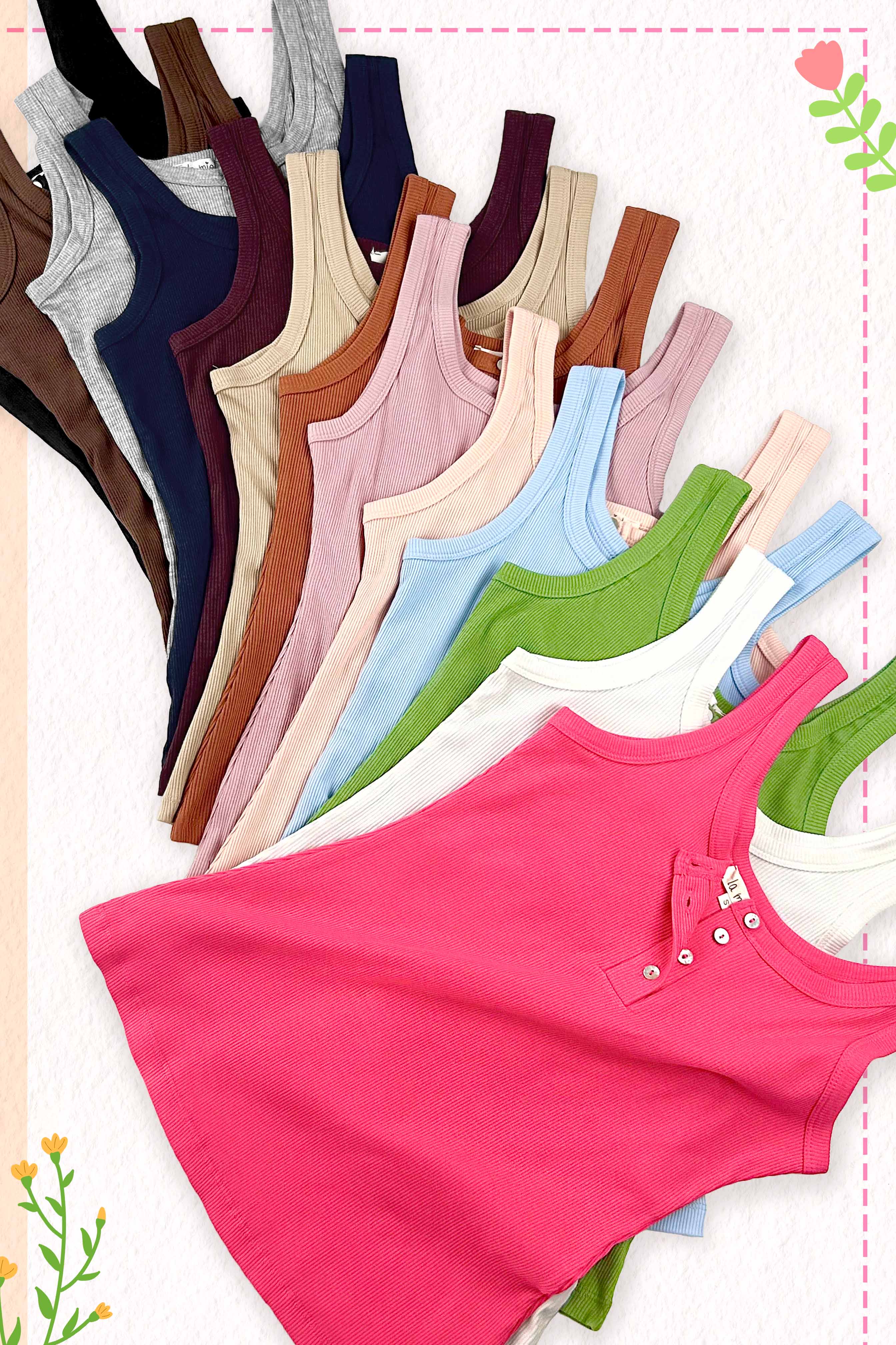 La Miel – Großhandel Tanktop – Damen – HAT7503-Basic Tanktop aus elastischem, geripptem Stoff mit Knopfleiste2