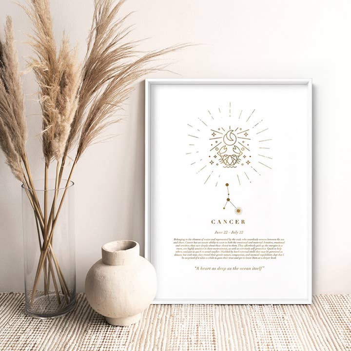 PRINT AND PROPER – wholesale Art print – Cancer Astrology Scandi Boho Print. Zodiac Poster in Gold1