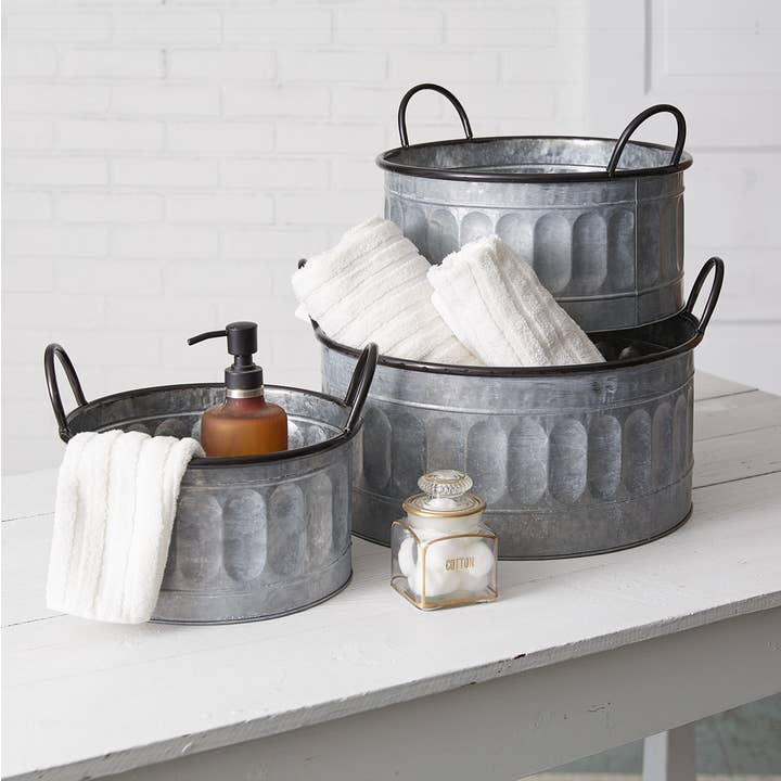 CTW Home Collection - Wholesale Basket - Set of Three Galvanized Apple Baskets