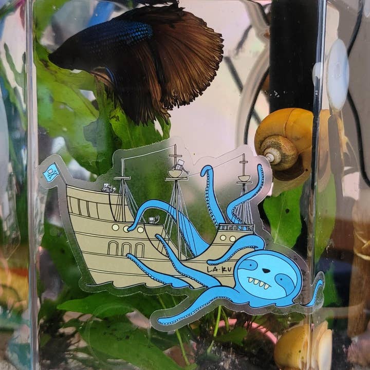 OctoSloth Transparent Vinyl Sticker for wholesale by La Ru