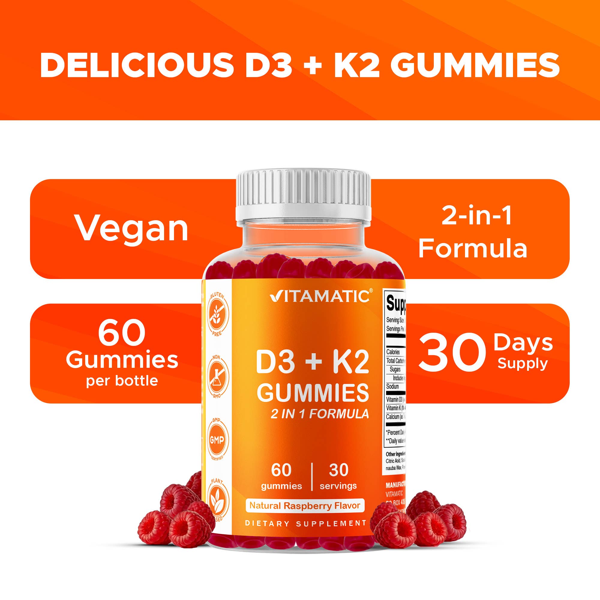 Vitamatic – wholesale Oral supplement/vitamin – Vitamatic D3 K2 | 60 Vegan Gummies5