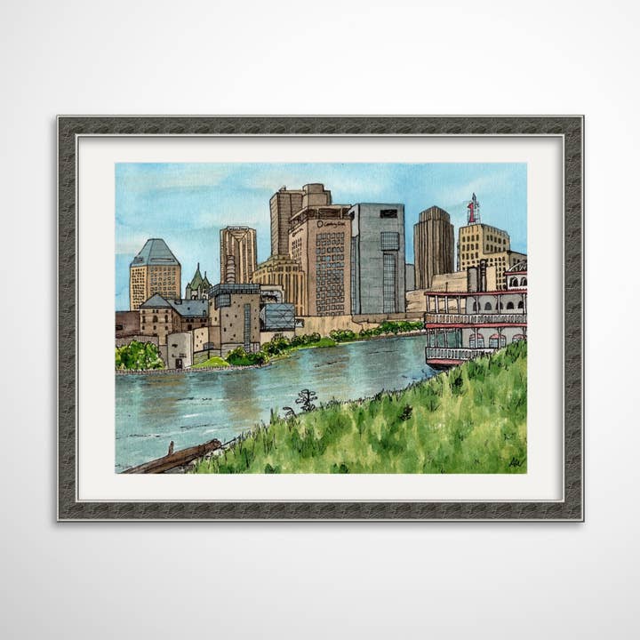 St. Paul Skyline - Pen and Watercolor Fine Art Print for wholesale by Alyssa Whetstone Art
