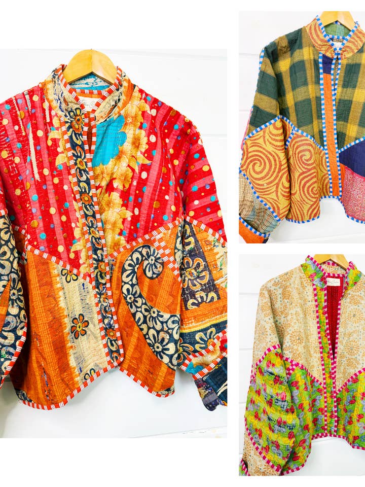 Veste matelassée Kantha – Manteau patchwork unique en son genre pour la vente par Folklore Couture