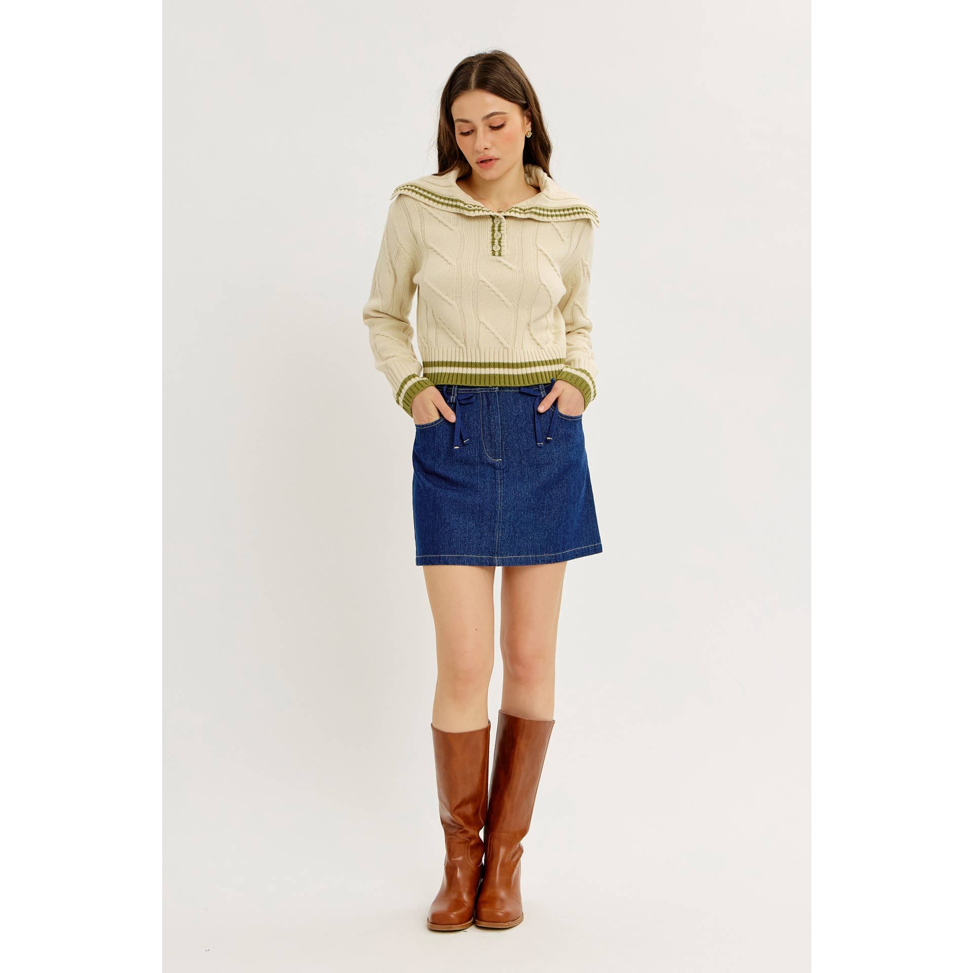 idem ditto - Wholesale Knit Sweater - Women's - PREPPY NOSTALGIA STRIPED COLLAR CABLE KNIT SWEATER20