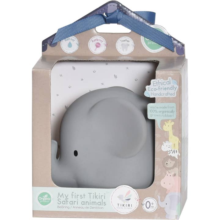 Tikiri Natural Rubber Baby Teether & Bath Toy Ernie Elephant for wholesale by Rainbow Designs