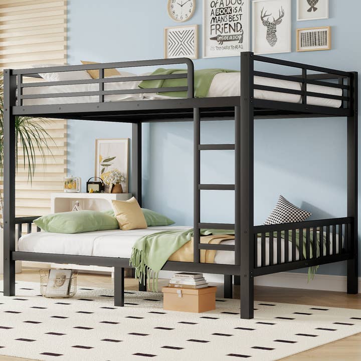 39F Inc. - Wholesale Bed - Queen Over Queen Metal Bunk Bed with Ladder, Black3