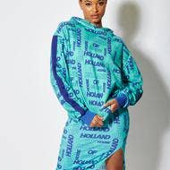 House Of Holland - Wholesale Hoodie - Women's - House of Holland All Over Blue Monogram Printed Hoodie