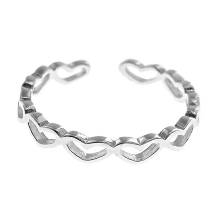 Anillo de dedo del pie con fila de corazones de lirio para venta al por mayor de Kali Ma Designs - Sterling Silver Jewellery