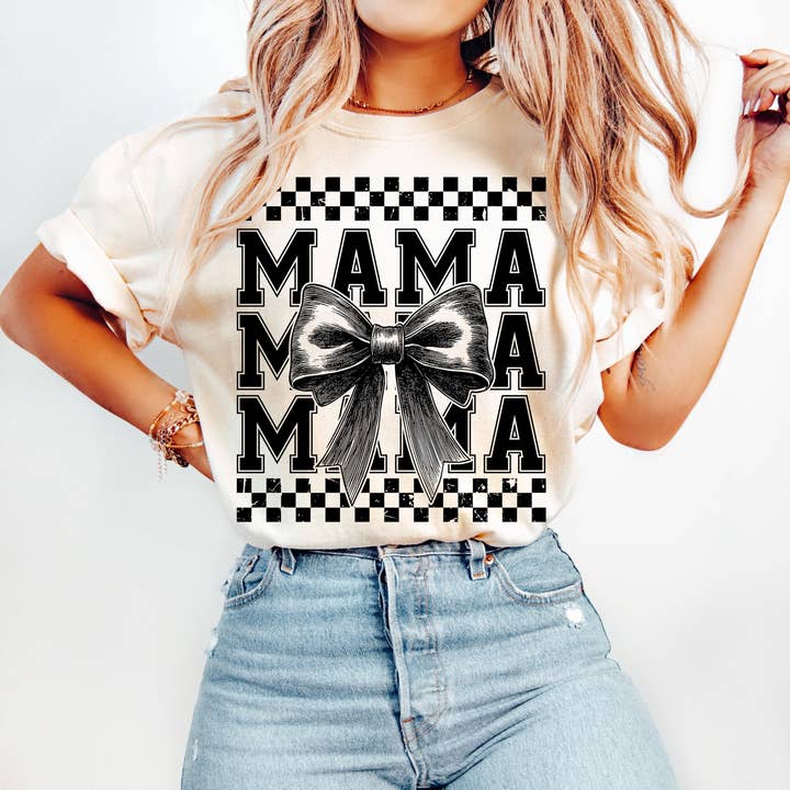 Retro Mama Rosett Sweatshirt, Rutig Kokett Rosett T-shirt för wholesale av NVC Ecommerce LLC