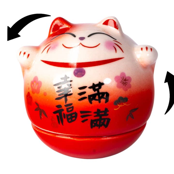 Vaso Roly Poly Gato de la Suerte Rojo de 3,5" (12/120) para venta al por mayor de Urban Tokyo