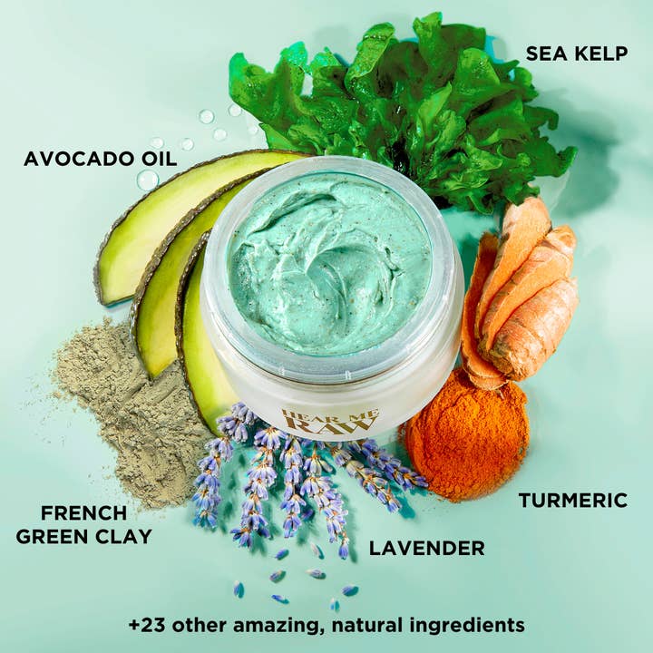 HEAR ME RAW - Wholesale Gezichtsmasker - The Clarifier met Franse groene klei Reisformaat - 0,5 fl oz2