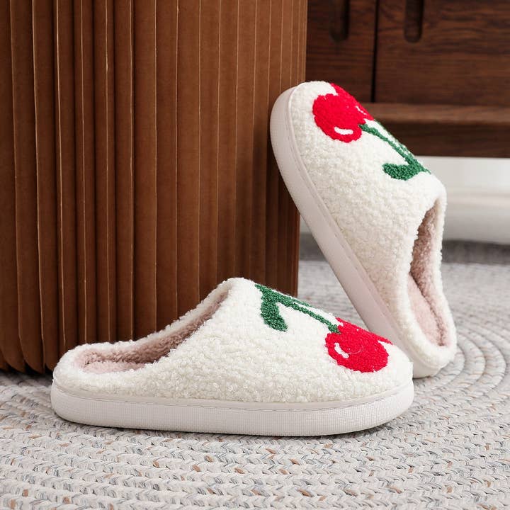 TYPE CUTE CHERRY EMBROIDERED COTTON SLIPPERS_CWSHS0453 for wholesale on Faire5