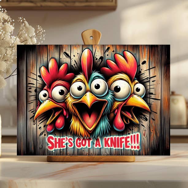 Funny Chicken Glass Kitchen Cutting Board for wholesale by AvaryMaeInspirations