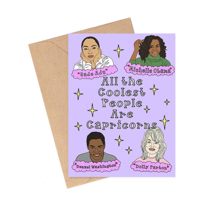 Die coolsten Steinbock-Prominenten - Geburtstagskarte im Sternzeichen-Thema für den Großhandel von Siyo Boutique