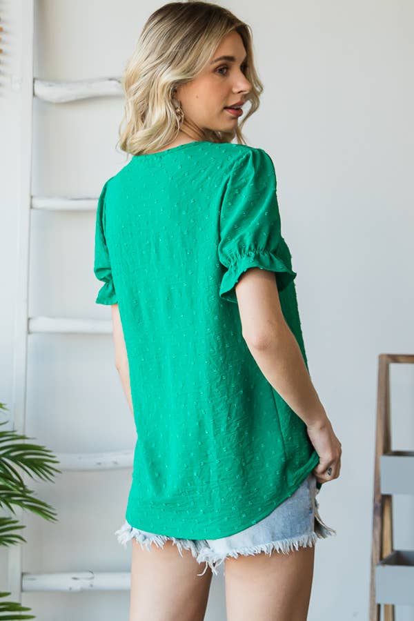 7th Ray - Vendita all'ingrosso Camicetta - Donna - Blusa a maniche corte con volant e scollo a V con pois svizzeri T468323