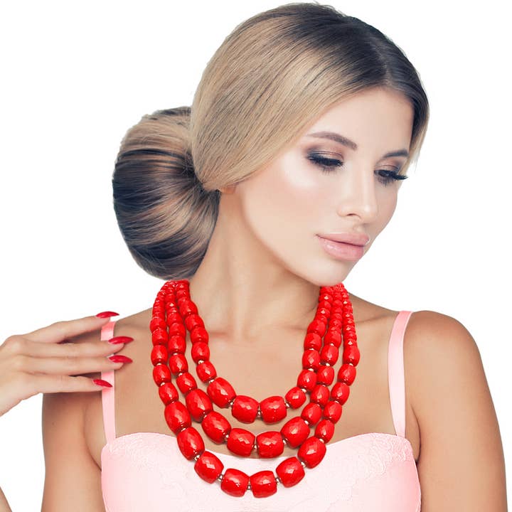Rosso Collana con perline cilindriche rosse in vendita all'ingrosso su Faire