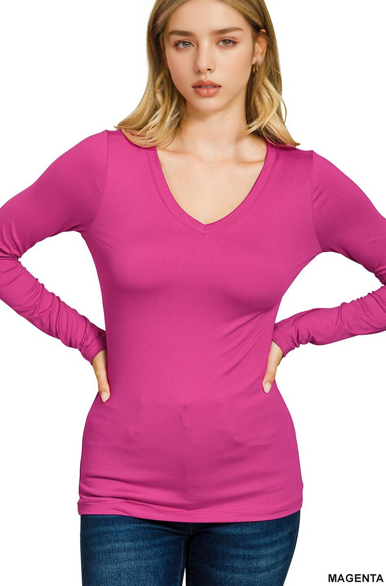 42POPS – Großhandel T-Shirt – Damen – Mikrofaser Langarm V-Ausschnitt T-Shirt8