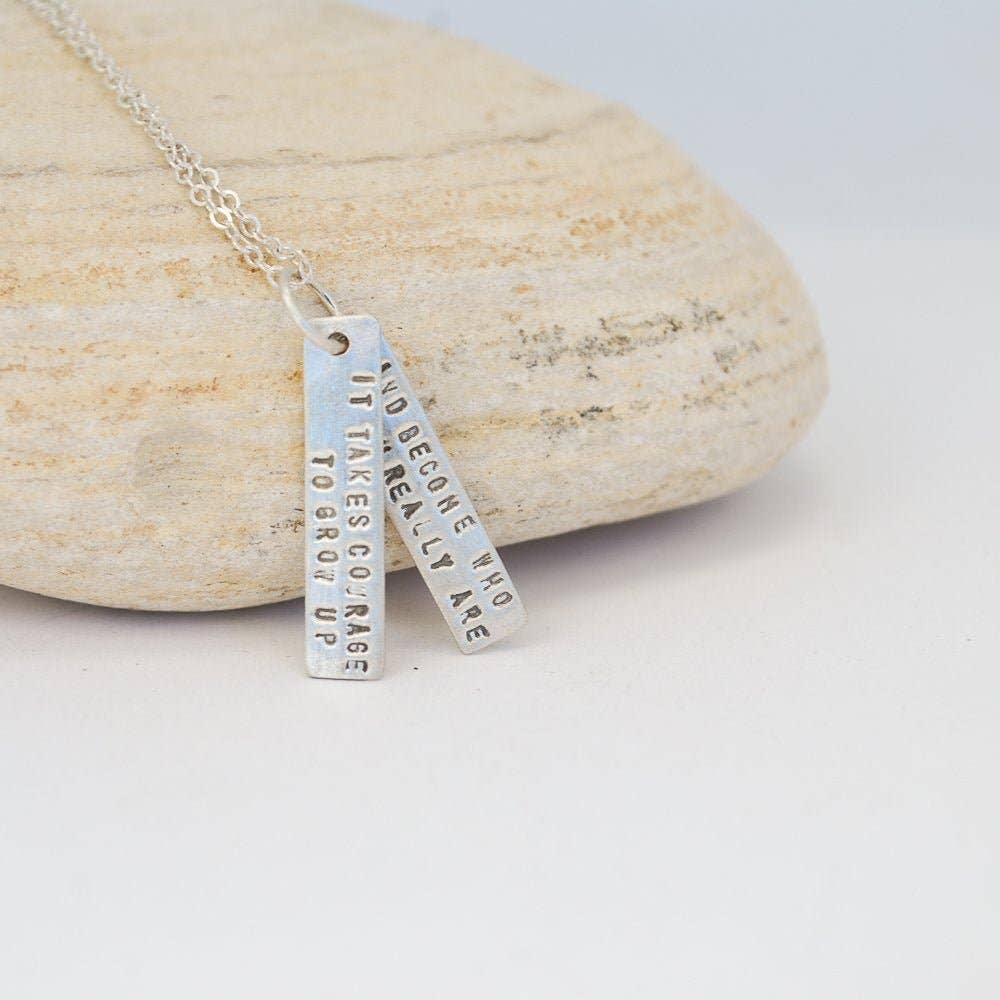Chocolate and Steel - Wholesale Pendant/Charm Necklace - It Takes Courage to Grow Up and Become Who You Really Are -EE Cummings Quote Necklace0