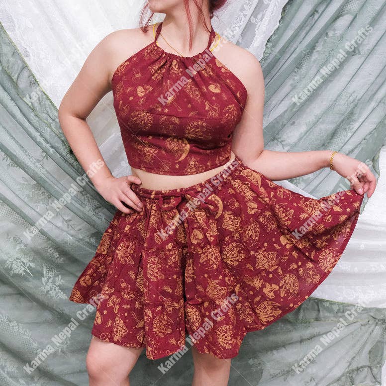 Karma Nepal Crafts – Engroshandel Top- og nederdelsæt - Dame – Flowy Mushroom Skort med Halter Topsæt9