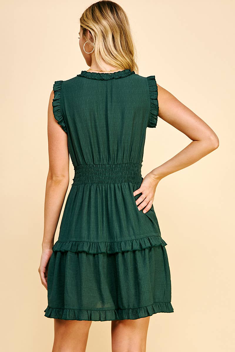 PINCH - Wholesale Jurk - Dames - MOUWLOZE JURK MET V-HALS EN RUCHES - 3087D22