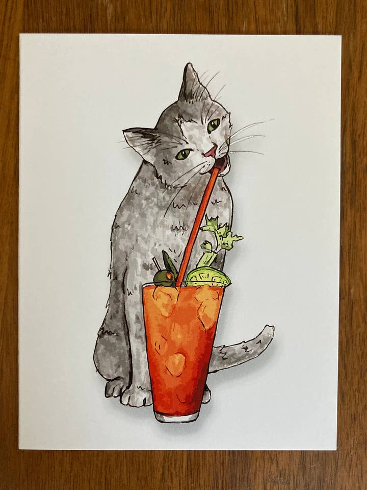 Cat Bloody Mart Just Because Blank Greeting Card for wholesale by Trendy Bullsh*t