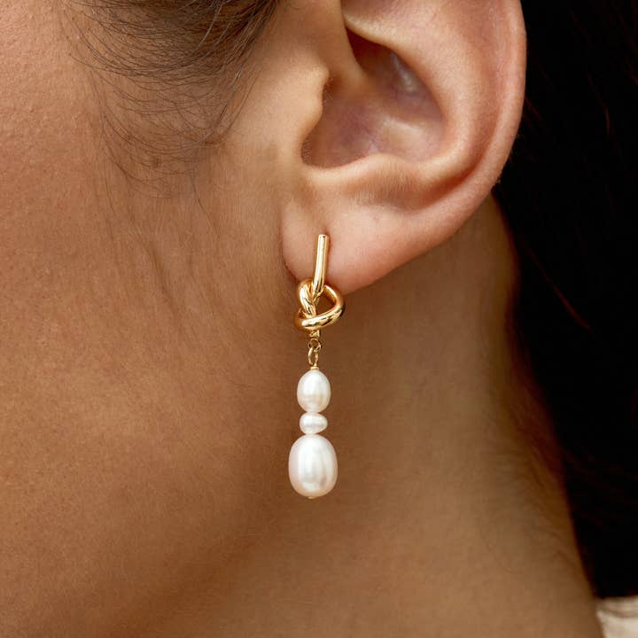 Natural Freshwater Pearl Knot Earrings,Gold Knot Earrings for wholesale by Drrtymagic