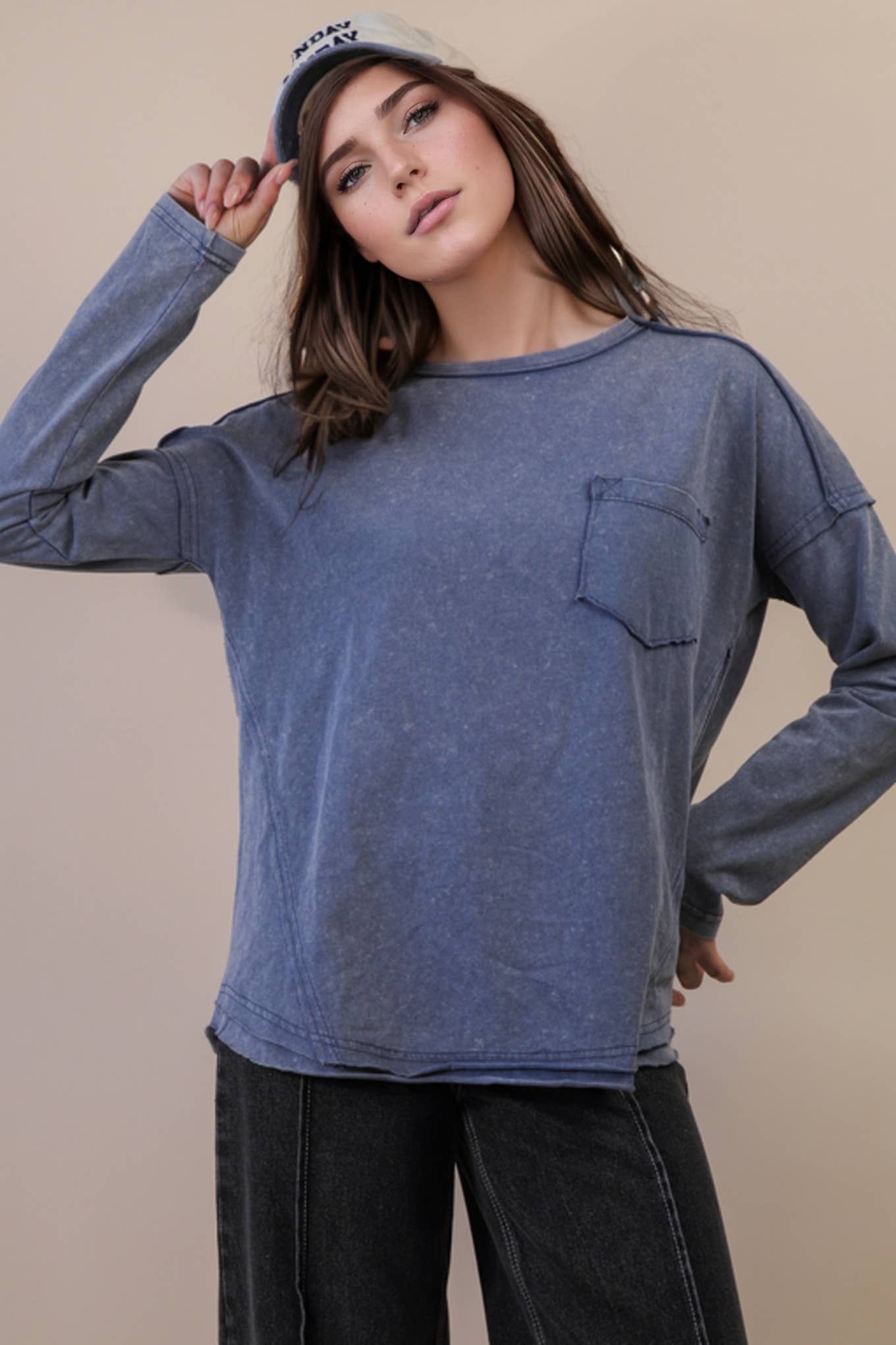 VERY J - Wholesale Knit Top - Women's - NT11817-Mineral Washed Casual Knit Top19