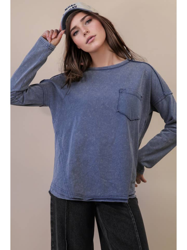 VERY J - Wholesale Knit Top - Women's - NT11817-Mineral Washed Casual Knit Top19