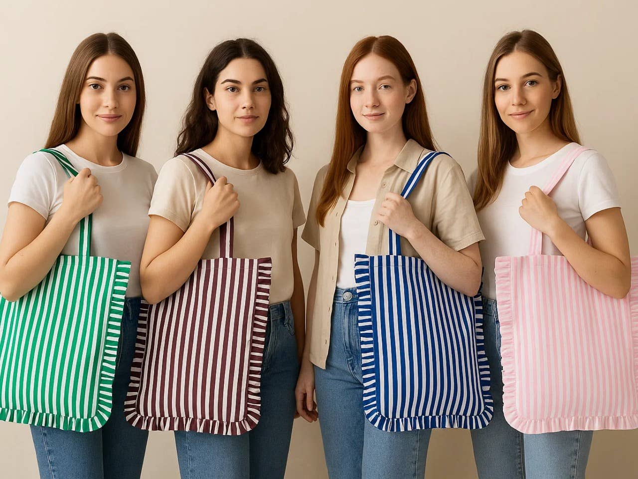 House of Kraft Jewelry & Accessories - Wholesale Tote Bag - Women's - Stripe Ruffle Tote | Canvas Tote Bag | Daily Canvas Tote1