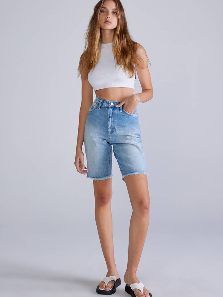 CHBM1179 Women's Light High Rise Clean Bermuda Denim Jean for wholesale by Ceros Jeans