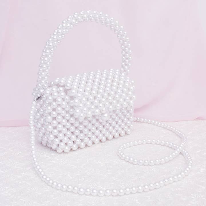 Couleur : Blanc Sac à rabat rétro luxe perle blanche avec poignée supérieure en vente sur Faire