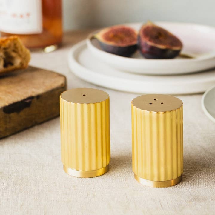 Salt and pepper shakers | Luxury S&P set | brass for wholesale by Brût Home and Glassware