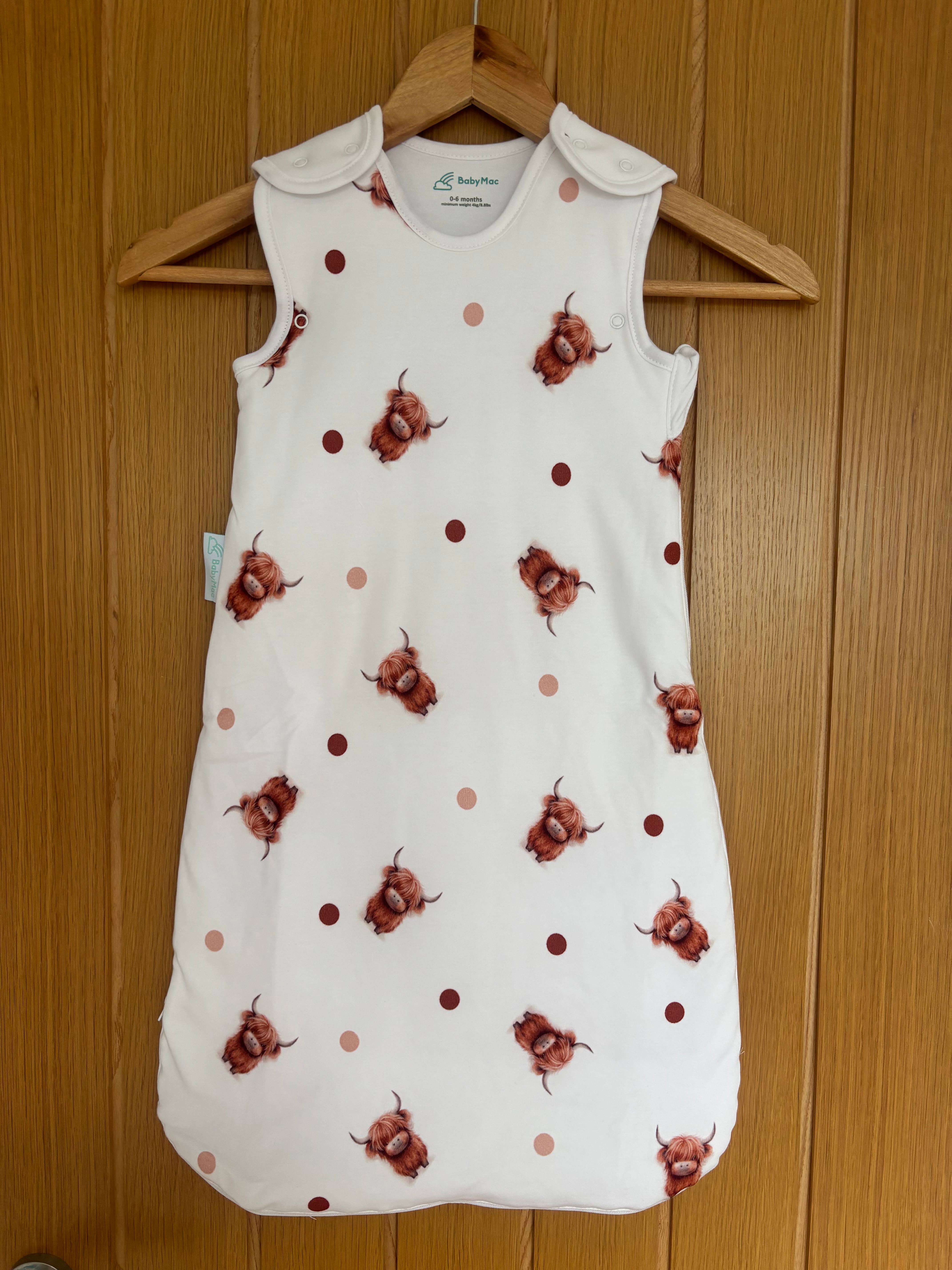 Highland Cow Organic Cotton Baby Sleeping Bag for wholesale on Faire6