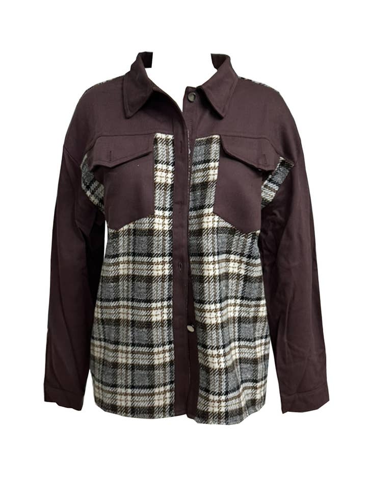 HIDDENBRAND - Wholesale Shirt Jacket/Shacket - Women's - Denim Plaid Buttoned Shacket