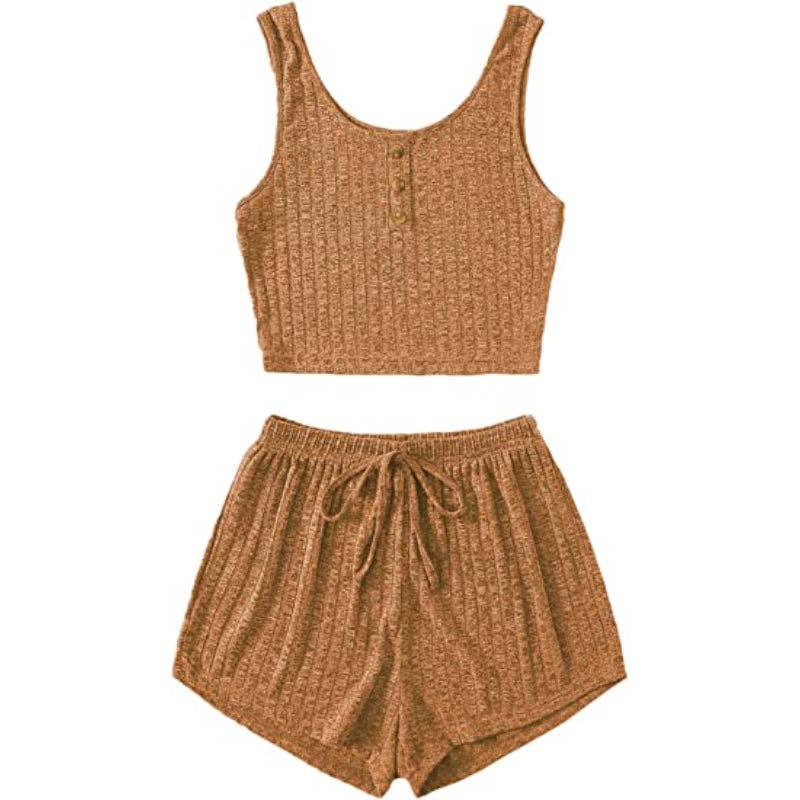 The Lounge Edit - Vente Ensemble de vêtements d'intérieur – femme - Ensemble haut court et short de couleur coordonnée pour femmes8