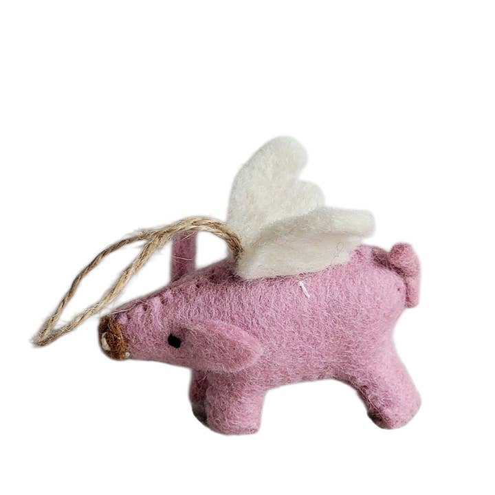 Evergreen Guardian Imports - Wholesale Ornament - ORN806 - Wool Felt Christmas Ornament-  Pink Pig With Wings0